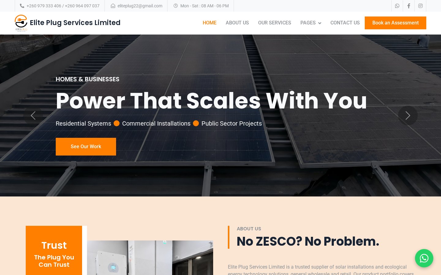 Elite Plug Services website — Power That Scales With You hero