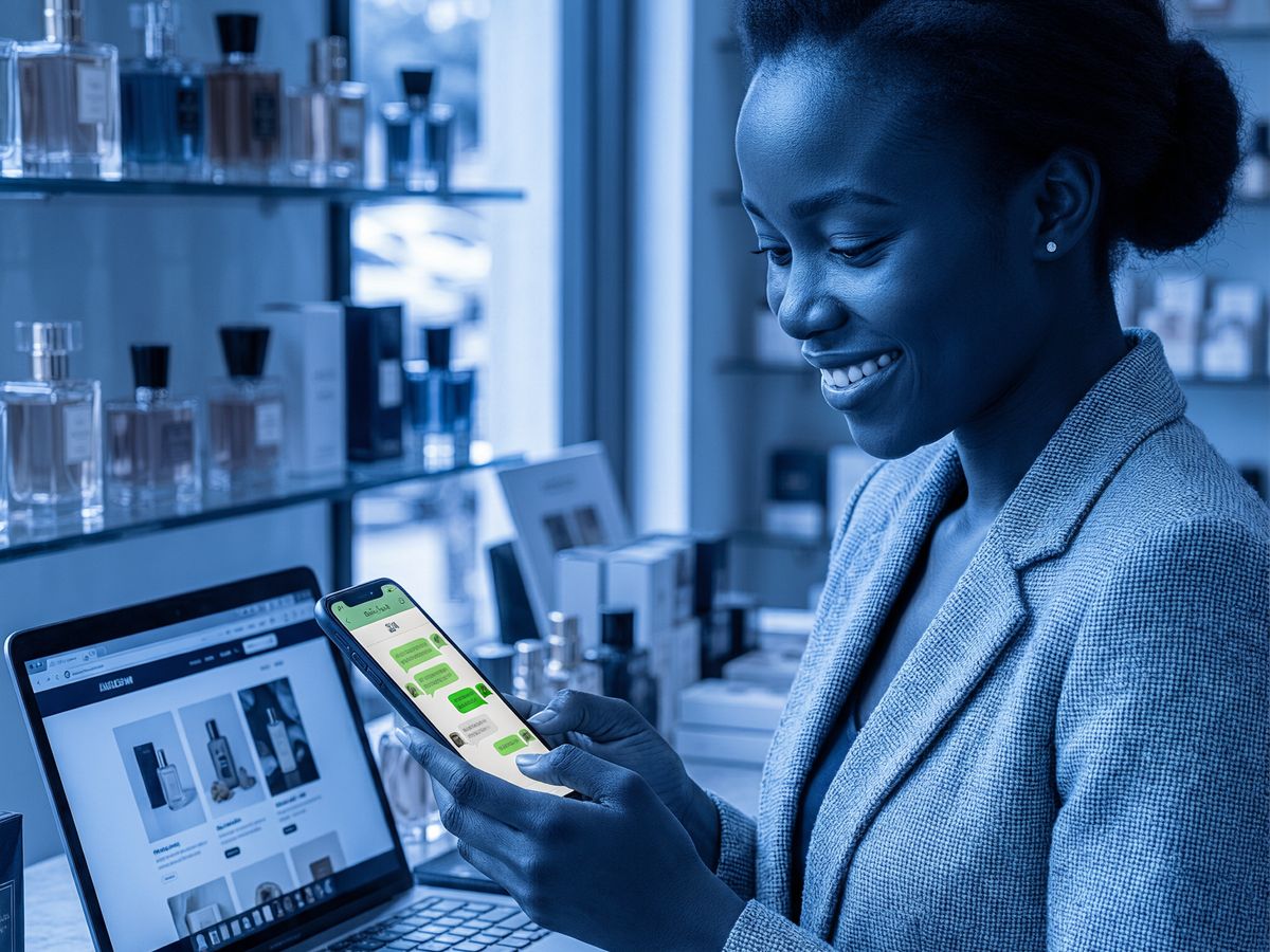 A Zambian business owner receiving WhatsApp orders from her SiteReadyZM-built online store